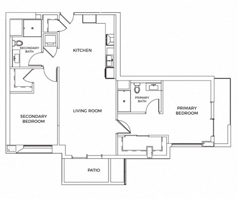 Floor plan for 2 beds, 2 baths, 1253 sqft